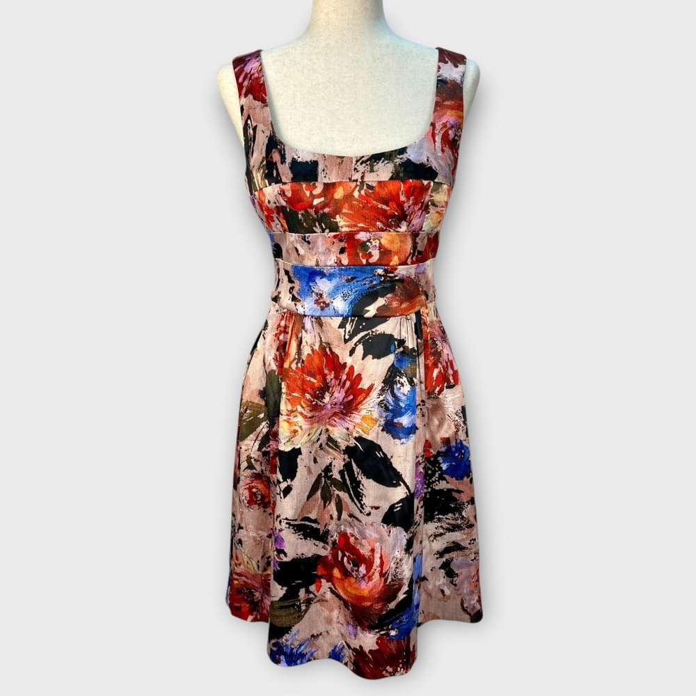Nicole Miller Fit & Flare Dress Women 6 SMALL Floral Spring Cocktail Party Retro